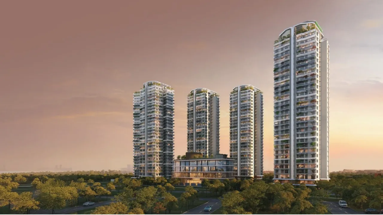 Eldeco 7 Peaks Residences towers in Omicron 1A Greater Noida at sunset